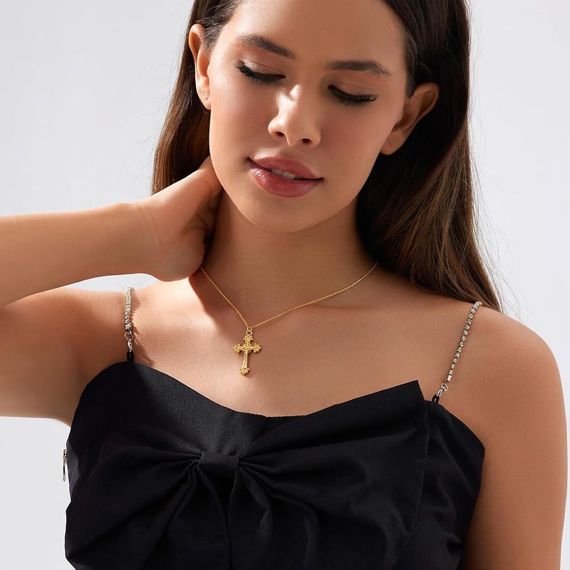 Partm Gold Cross Necklace for Women 14K Plated Dainty Pendant Cross Chain Faith Crucifix Choker Baptism Necklace for Women Trendy Religious Jewelry Hypoallergenic - Image 3